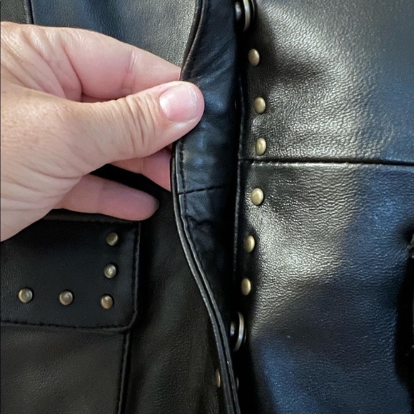 WOMEN’S Black Lambs Leather Studded Blazer Jacket Size Med - Picture 3 of 6